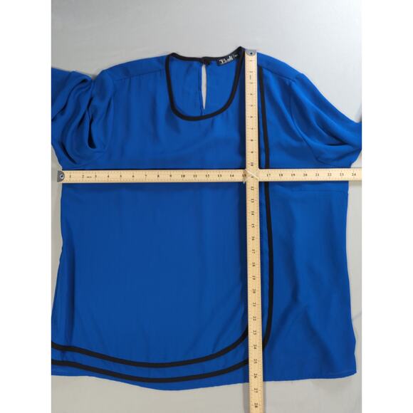 VTG Bali Corp Blue Black Trim Blouse 100% Polyester Made In Canada XL - Picture 6 of 11